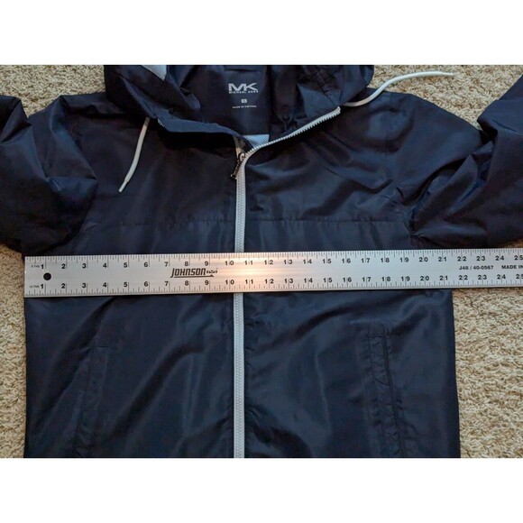 MICHAEL KORS MIDNIGHT BLUE S LOGO TAPE HOODED WOVEN WINDBREAKER JACKET MENS - Picture 14 of 14